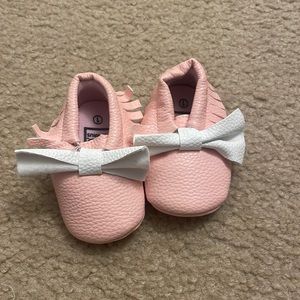 Faux Leather Pink Moccasins. Baby Girl Size 1